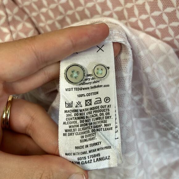 Ted Baker Cotton Button Down Shirt Men's Sz 5 (L) Pink Geometric Print Modern - Picture 6 of 6